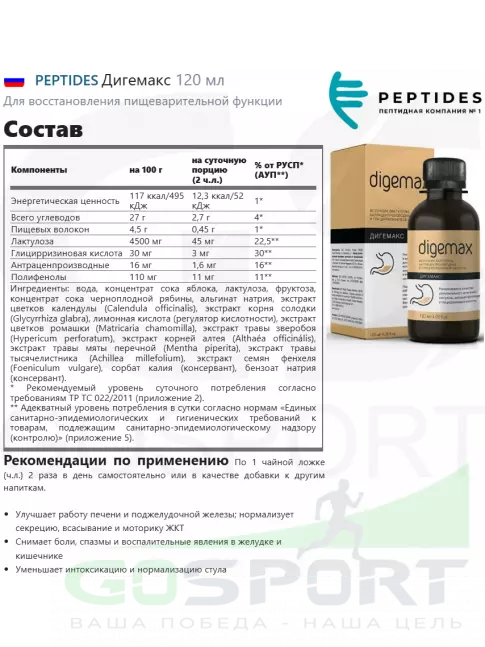 ЖКТ (Желудочно-Кишечный Тракт) PEPTIDES Дигемакс (Digemax) 120 мл ЖКТ (Желудочно-Кишечный Тракт) PEPTIDES Дигемакс (Digemax) 120 мл