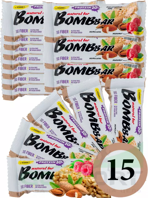 Протеиновый батончик BombBar Protein Bar 15 x 60 г, Рисовый Протеиновый батончик BombBar Protein Bar 15 x 60 г, Рисовый