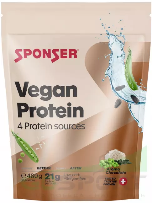 Протеин для веганов SPONSER Vegan Protein 480 г, Шоколад Протеин для веганов SPONSER Vegan Protein 480 г, Шоколад