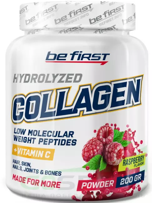 Коллаген 1,2,3 тип Be First Collagen 5000 mg + vitamin C powder (коллаген с витамином С) 200 г, Малина Коллаген 1,2,3 тип Be First Collagen 5000 mg + vitamin C powder (коллаген с витамином С) 200 г, Малина