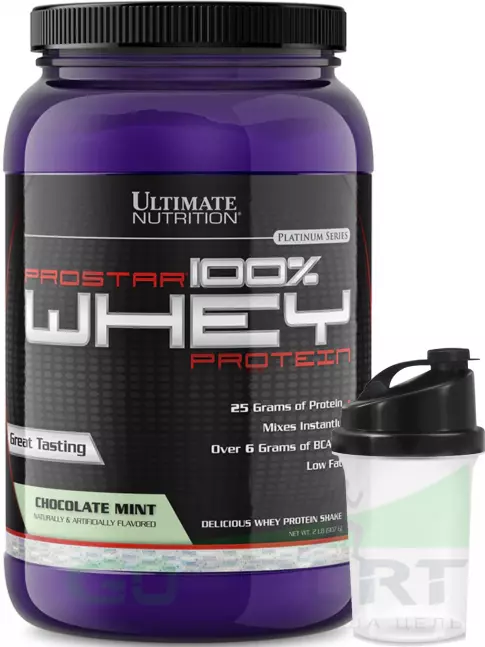 Сывороточный протеин Ultimate Nutrition Prostar Whey 907 г + шейкер, Шоколад - Мята Сывороточный протеин Ultimate Nutrition Prostar Whey 907 г + шейкер, Шоколад - Мята