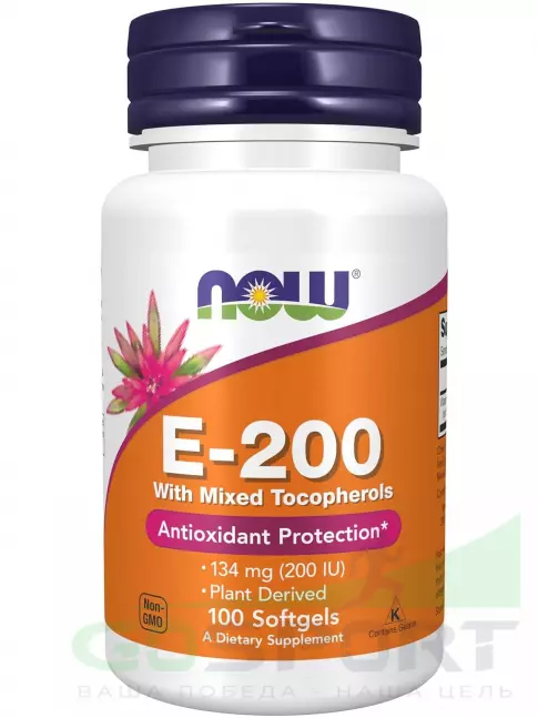 Витамин E NOW Foods E-200 134 mg (200 IU) 100 гелевых капсул Витамин E NOW Foods E-200 134 mg (200 IU) 100 гелевых капсул