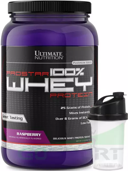 Сывороточный протеин Ultimate Nutrition Prostar Whey 907 г + шейкер, Малина Сывороточный протеин Ultimate Nutrition Prostar Whey 907 г + шейкер, Малина