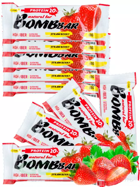 Протеиновый батончик BombBar Protein Bar 9 x 60 г, Клубника Протеиновый батончик BombBar Protein Bar 9 x 60 г, Клубника