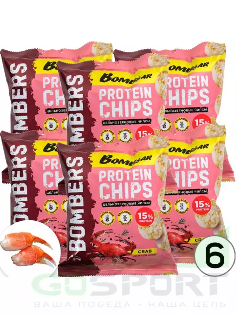 Чипсы BombBar Protein Chips 6 x 50 г, Краб Чипсы BombBar Protein Chips 6 x 50 г, Краб