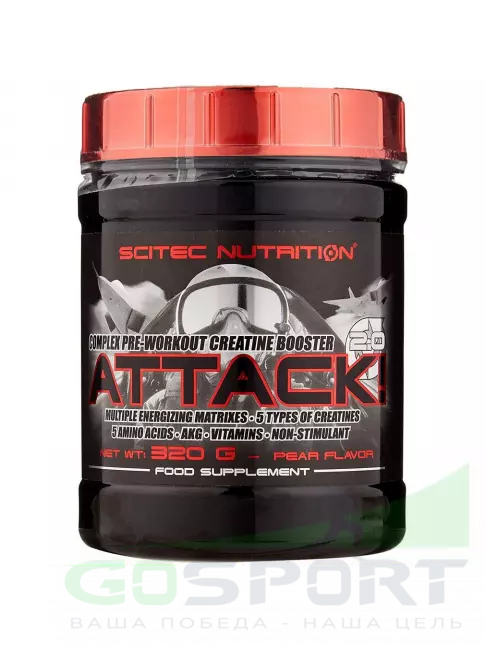 Предтреник в порошке Scitec Nutrition Attack 2.0 320 г, Груша Предтреник в порошке Scitec Nutrition Attack 2.0 320 г, Груша