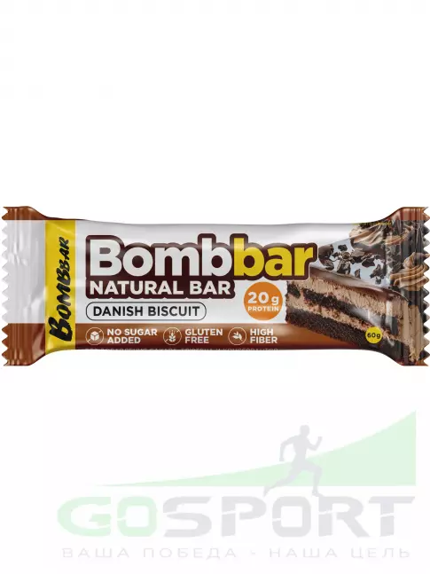 Протеиновый батончик BombBar Протеиновый батончик Natural Bar 20 x 60 г, Датский бисквит Протеиновый батончик BombBar Протеиновый батончик Natural Bar 20 x 60 г, Датский бисквит