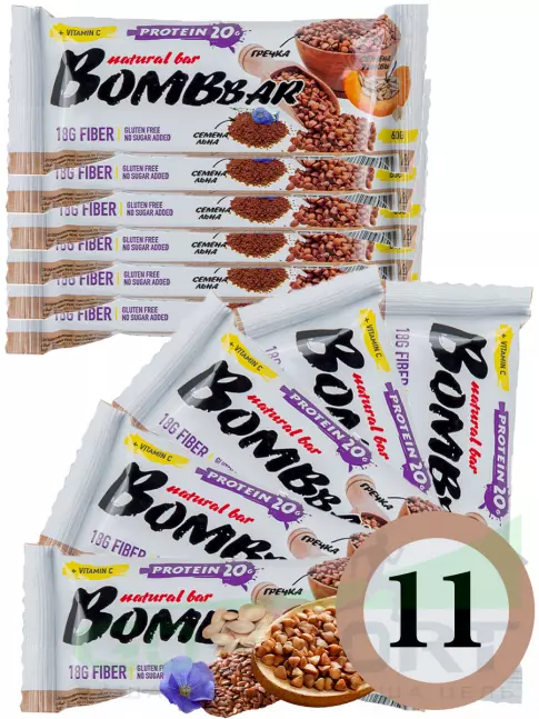 Протеиновый батончик BombBar Protein Bar 11 x 60 г, Гречишный Протеиновый батончик BombBar Protein Bar 11 x 60 г, Гречишный