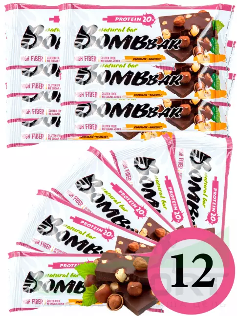 Протеиновый батончик BombBar Protein Bar 12 x 60 г, Шоколад - Фундук Протеиновый батончик BombBar Protein Bar 12 x 60 г, Шоколад - Фундук