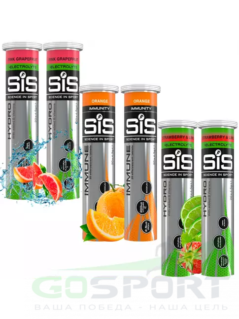 Изотоник SCIENCE IN SPORT (SiS) GO Hydro Tablet 20s 6 x 20 таблеток, Розовый грейпфрут, Апельсин, Клубника - Лай Изотоник SCIENCE IN SPORT (SiS) GO Hydro Tablet 20s 6 x 20 таблеток, Розовый грейпфрут, Апельсин, Клубника - Лай