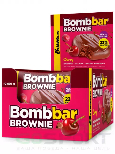 Протеиновый батончик BombBar Печенье глазированное Brownie 10 x 50 г, Вишня Протеиновый батончик BombBar Печенье глазированное Brownie 10 x 50 г, Вишня
