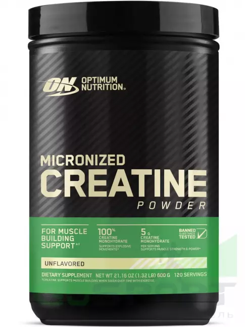 Микронизированный креатин Optimum Nutrition Creatine Micronized Powder 600 г, Натуральный Микронизированный креатин Optimum Nutrition Creatine Micronized Powder 600 г, Натуральный