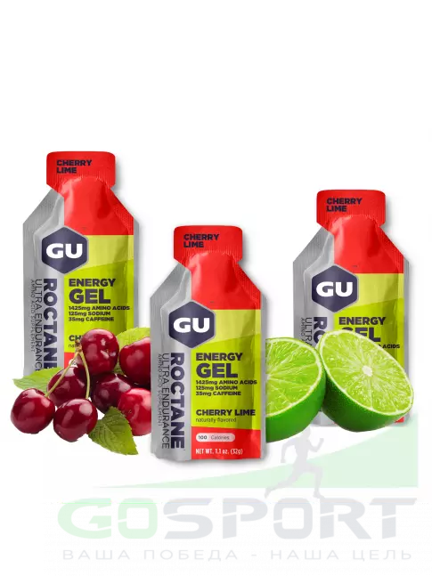 Гель питьевой GU Energy Labs GU ROCTANE Energy Gel 35mg caffeine 3 x 32 г, Вишня-Лайм