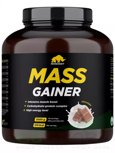 Гейнер PRIMEKRAFT MASS GAINER 3000 г, Шоколад Гейнер PRIMEKRAFT MASS GAINER 3000 г, Шоколад