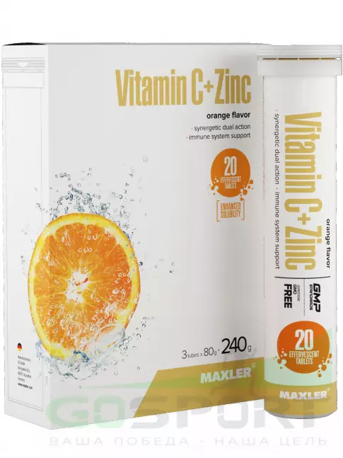 Витамин C MAXLER Vitamin C + Zinc Effervescent Tablets 3 х 20 таб, Апельсин Витамин C MAXLER Vitamin C + Zinc Effervescent Tablets 3 х 20 таб, Апельсин