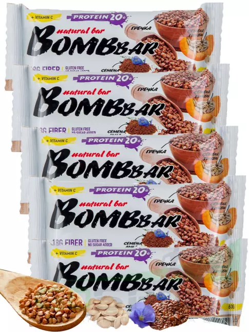 Протеиновый батончик BombBar Протеиновый батончик Natural Bar 5 x 60 г, Гречишный Протеиновый батончик BombBar Протеиновый батончик Natural Bar 5 x 60 г, Гречишный