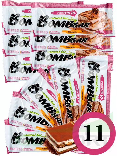 Протеиновый батончик BombBar Protein Bar 11 x 60 г, Тирамису Протеиновый батончик BombBar Protein Bar 11 x 60 г, Тирамису