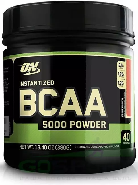 BCAA Optimum Nutrition BCAA 5000 Powder 2:1:1 380 г, Фруктовый пунш BCAA Optimum Nutrition BCAA 5000 Powder 2:1:1 380 г, Фруктовый пунш