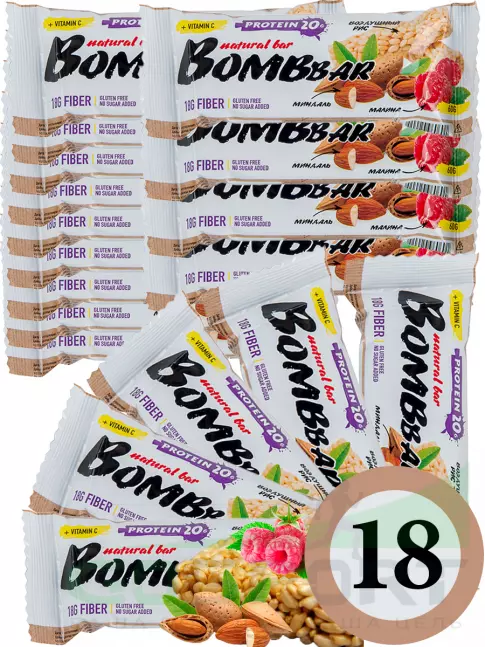 Протеиновый батончик BombBar Protein Bar 18 x 60 г, Рисовый Протеиновый батончик BombBar Protein Bar 18 x 60 г, Рисовый