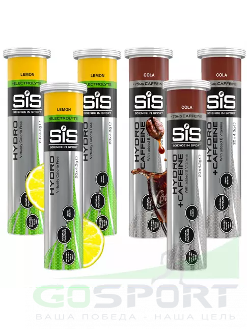 Изотоник SCIENCE IN SPORT (SiS) GO Hydro Tablet 20s_3 6 x 20 таблеток, Лимон, Кола Изотоник SCIENCE IN SPORT (SiS) GO Hydro Tablet 20s_3 6 x 20 таблеток, Лимон, Кола