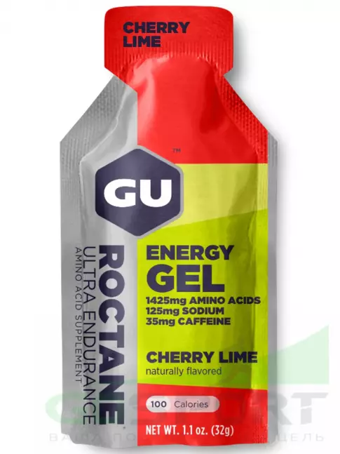 Гель питьевой GU Energy Labs GU ROCTANE Energy Gel 35mg caffeine 24 x 32 г, Вишня-Лайм