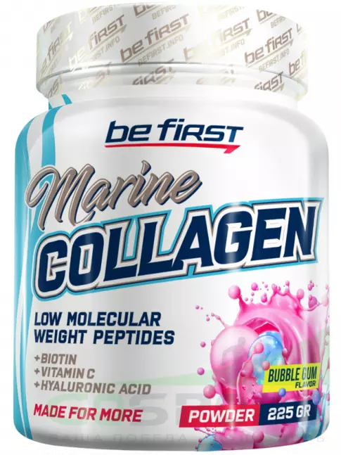 Коллаген морской Be First Marine Collagen + Biotin + Hyaluronic acid + Vitamin C 225 г, Бабл Гам Коллаген морской Be First Marine Collagen + Biotin + Hyaluronic acid + Vitamin C 225 г, Бабл Гам