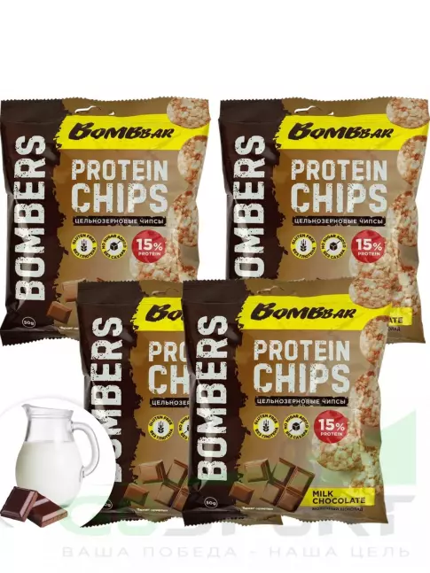 Чипсы BombBar Protein Chips 4 x 50 г, Молочный шоколад Чипсы BombBar Protein Chips 4 x 50 г, Молочный шоколад