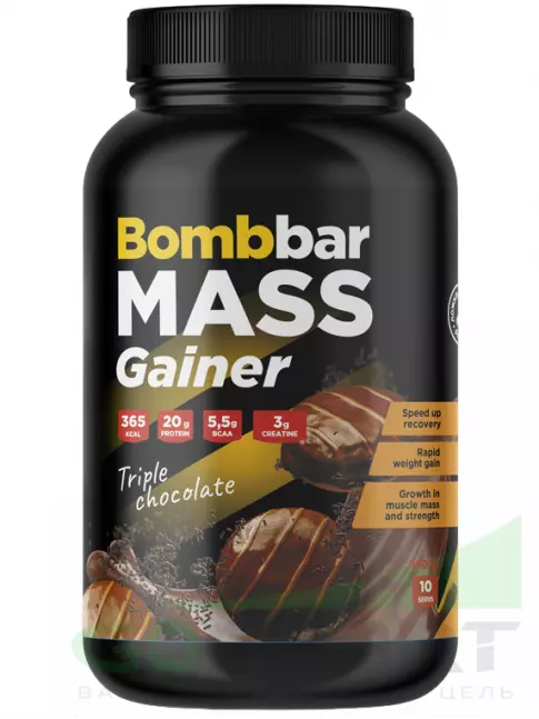 Гейнер BombBar Mass Gainer 1000 г, Тройной шоколад Гейнер BombBar Mass Gainer 1000 г, Тройной шоколад