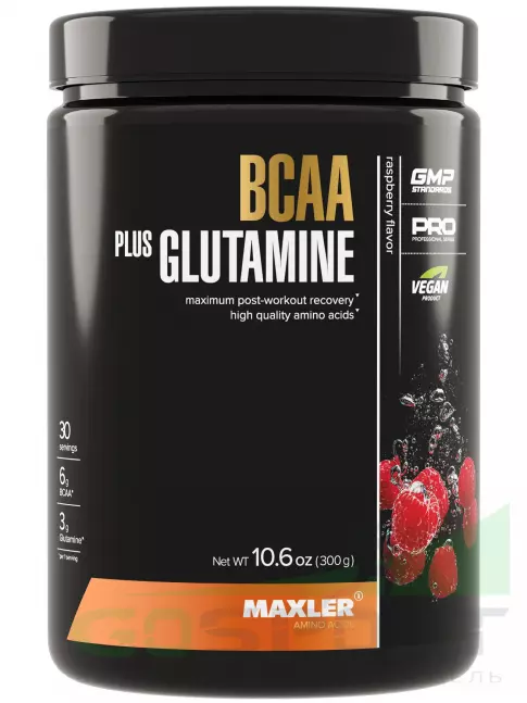 BCAA + Glutamin MAXLER BCAA 6000 mg + Glutamine 300 г, Малина BCAA + Glutamin MAXLER BCAA 6000 mg + Glutamine 300 г, Малина