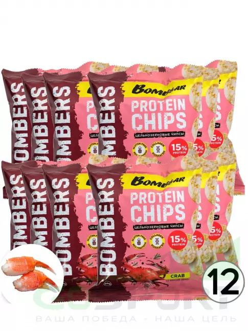 Чипсы BombBar Protein Chips 12 x 50 г, Краб Чипсы BombBar Protein Chips 12 x 50 г, Краб
