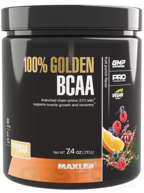 BCAA MAXLER 100% Golden BCAA 12000 mg 210 г, Фруктовый пунш BCAA MAXLER 100% Golden BCAA 12000 mg 210 г, Фруктовый пунш