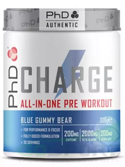 Предтреник в порошке PhD Nutrition Предтренировочный комплекс charge 300 г, Синие мишки гамми Предтреник в порошке PhD Nutrition Предтренировочный комплекс charge 300 г, Синие мишки гамми