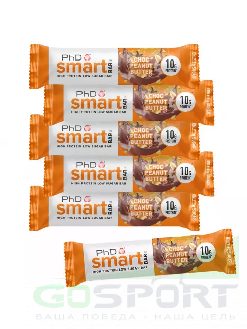 Протеиновый батончик PhD Nutrition Smart Bar 6 x 64 г, Шоколад - Арахисовое масло Протеиновый батончик PhD Nutrition Smart Bar 6 x 64 г, Шоколад - Арахисовое масло