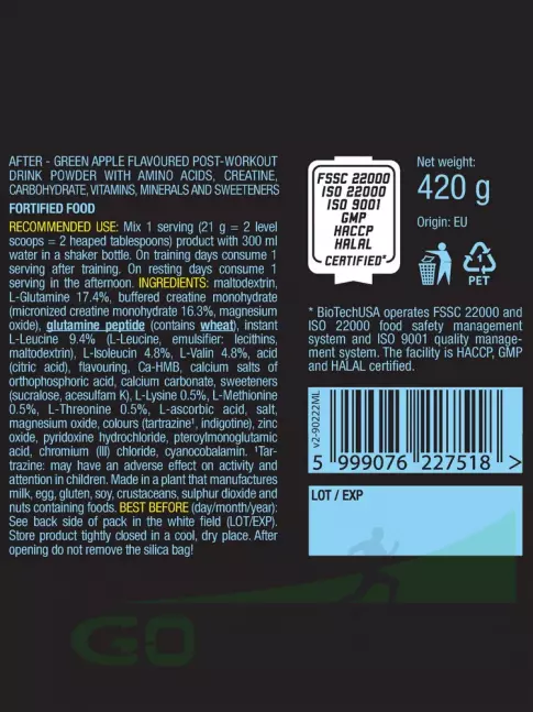 Восстановление BioTechUSA After 420 г, Зеленое яблоко