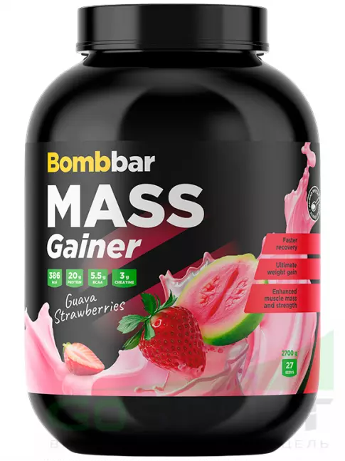 Гейнер BombBar Mass Gainer 2700 г, Гуава-клубника Гейнер BombBar Mass Gainer 2700 г, Гуава-клубника