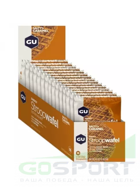 Энергетический батончик GU Energy Labs GU ENERGY STROOPWAFEL no caffeine 16 x 32 г, Соленая карамель