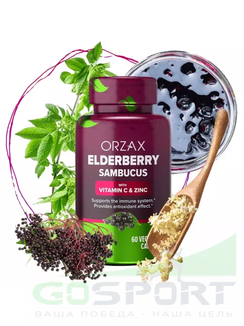 Экстракты Orzax Elderberry Sambucus (Vitamin C & Zinc) 60 веган капсул Экстракты Orzax Elderberry Sambucus (Vitamin C & Zinc) 60 веган капсул