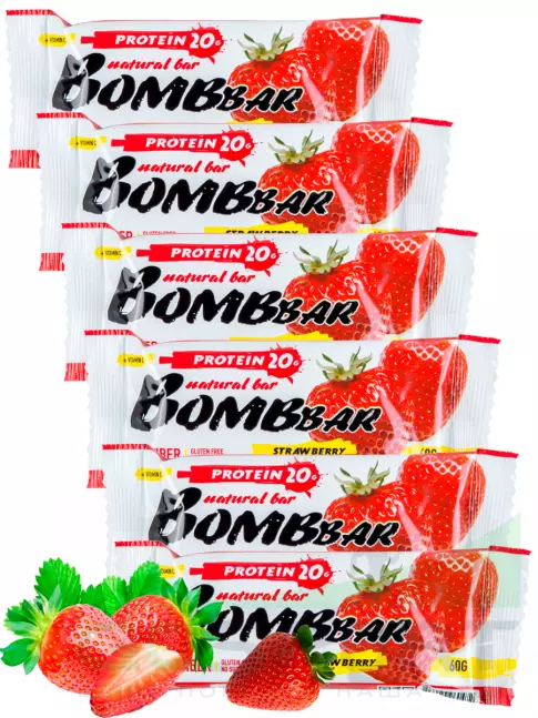 Протеиновый батончик BombBar Protein Bar 6 x 60 г, Клубника Протеиновый батончик BombBar Protein Bar 6 x 60 г, Клубника