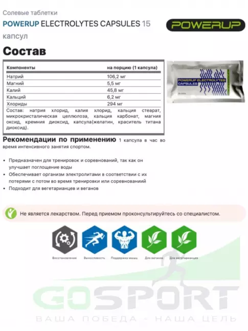 Солевые таблетки Powerup ELECTROLYTES CAPSULES 2 x 15 кап Солевые таблетки Powerup ELECTROLYTES CAPSULES 2 x 15 кап