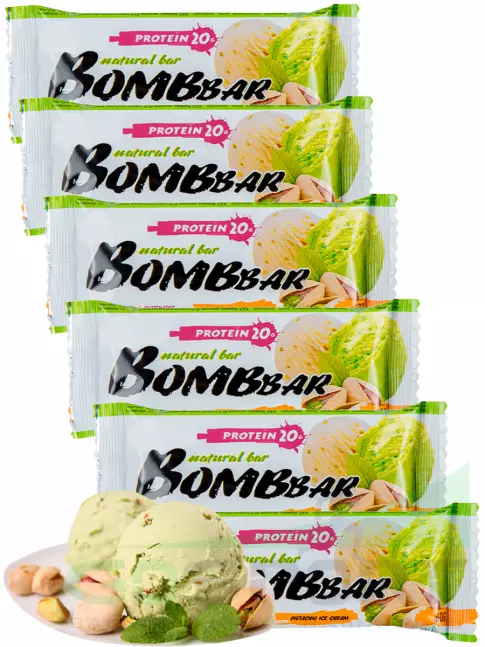Протеиновый батончик BombBar Protein Bar 6 x 60 г, Фисташковый-Пломбир Протеиновый батончик BombBar Protein Bar 6 x 60 г, Фисташковый-Пломбир