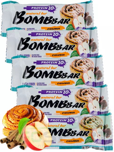 Протеиновый батончик BombBar Протеиновый батончик Natural Bar 5 x 60 г, Яблоко - Корица Протеиновый батончик BombBar Протеиновый батончик Natural Bar 5 x 60 г, Яблоко - Корица