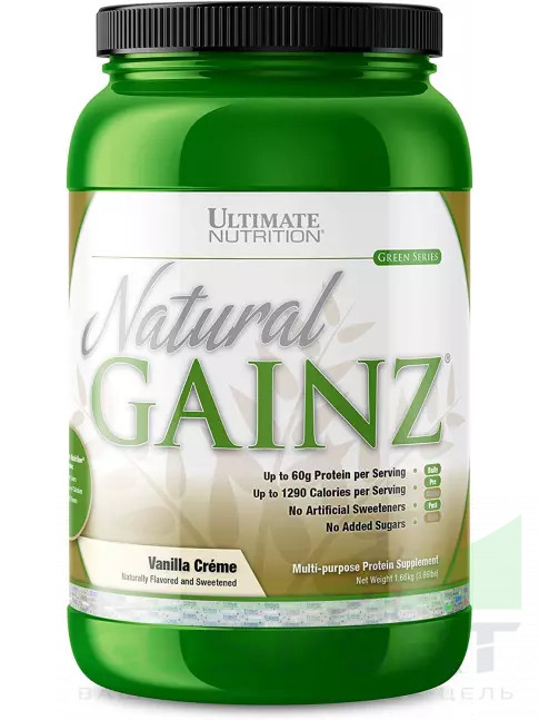 Гейнер Ultimate Nutrition Natural Gainz Whey Protein Powder 1666 г, Ванильный крем Гейнер Ultimate Nutrition Natural Gainz Whey Protein Powder 1666 г, Ванильный крем