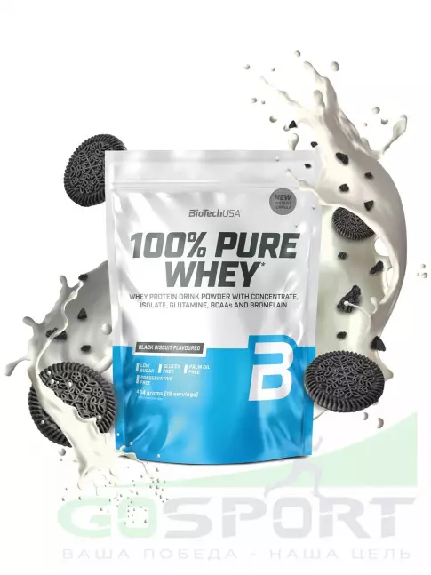 Сывороточный протеин BioTechUSA 100% Pure Whey 454 г, Черный бисквит Сывороточный протеин BioTechUSA 100% Pure Whey 454 г, Черный бисквит
