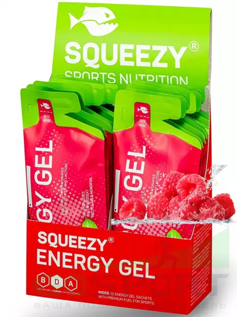 Энергетический гель питьевой SQUEEZY ENERGY GEL no caffeine 33 г x 12 саше, Малина Энергетический гель питьевой SQUEEZY ENERGY GEL no caffeine 33 г x 12 саше, Малина