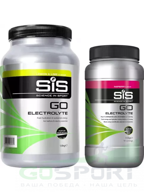Изотоник SCIENCE IN SPORT (SiS) GO Electrolyte Powder 1x500 г, 1x1600 г, Лимон-Лайм, Малина Изотоник SCIENCE IN SPORT (SiS) GO Electrolyte Powder 1x500 г, 1x1600 г, Лимон-Лайм, Малина
