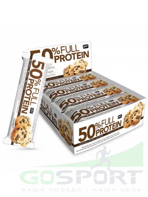 Протеиновый батончик QNT 50% FULL PROTEIN BAR 12 x 50 г, Печенье с шоколадной крошкой Протеиновый батончик QNT 50% FULL PROTEIN BAR 12 x 50 г, Печенье с шоколадной крошкой
