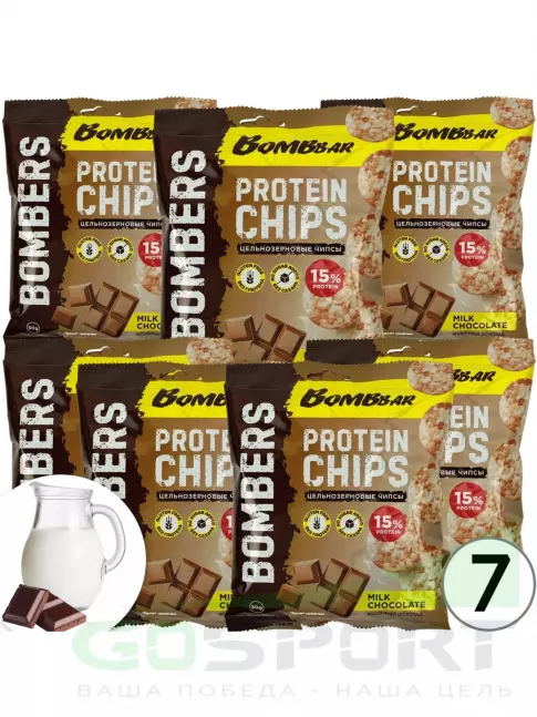 Чипсы BombBar Protein Chips 7 x 50 г, Молочный шоколад Чипсы BombBar Protein Chips 7 x 50 г, Молочный шоколад