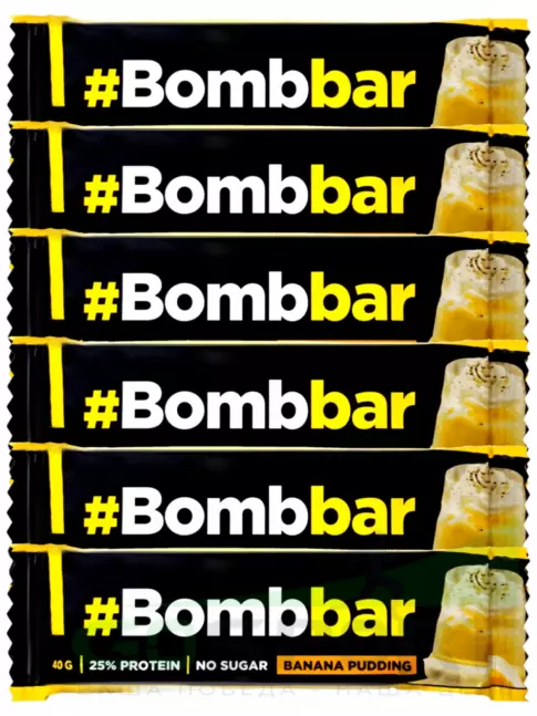 Протеиновый батончик BombBar Батончики в шоколаде без сахара 6 x 40 г, Банановый пудинг Протеиновый батончик BombBar Батончики в шоколаде без сахара 6 x 40 г, Банановый пудинг