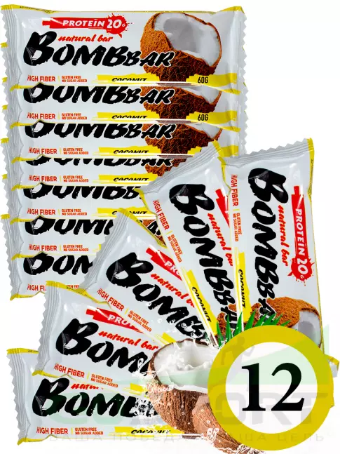 Протеиновый батончик BombBar Protein Bar 12 x 60 г, Кокос Протеиновый батончик BombBar Protein Bar 12 x 60 г, Кокос