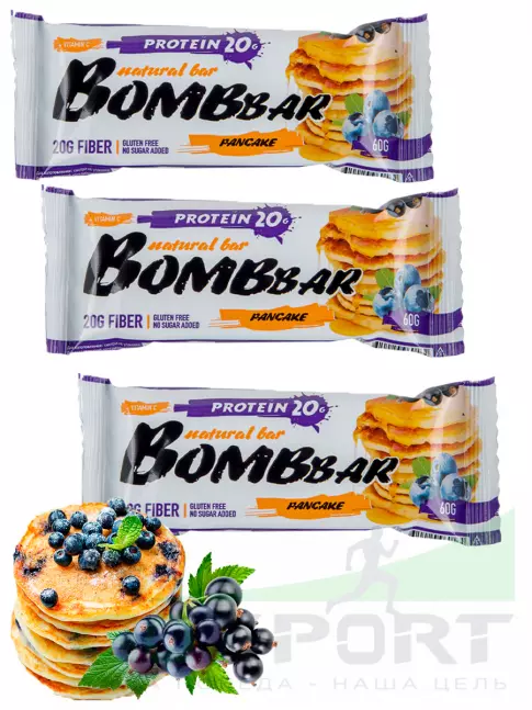Протеиновый батончик BombBar Протеиновый батончик Natural Bar 3 x 60 г, Смородиново-черничный панкейк Протеиновый батончик BombBar Протеиновый батончик Natural Bar 3 x 60 г, Смородиново-черничный панкейк